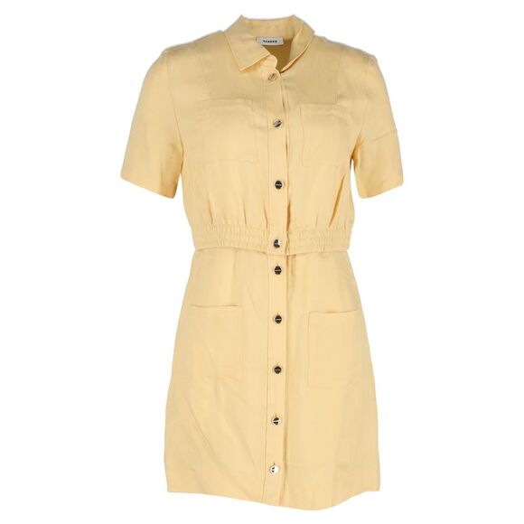 Sandro Paris Gathered Waist Mini Shirt Dress in Yellow Viscose